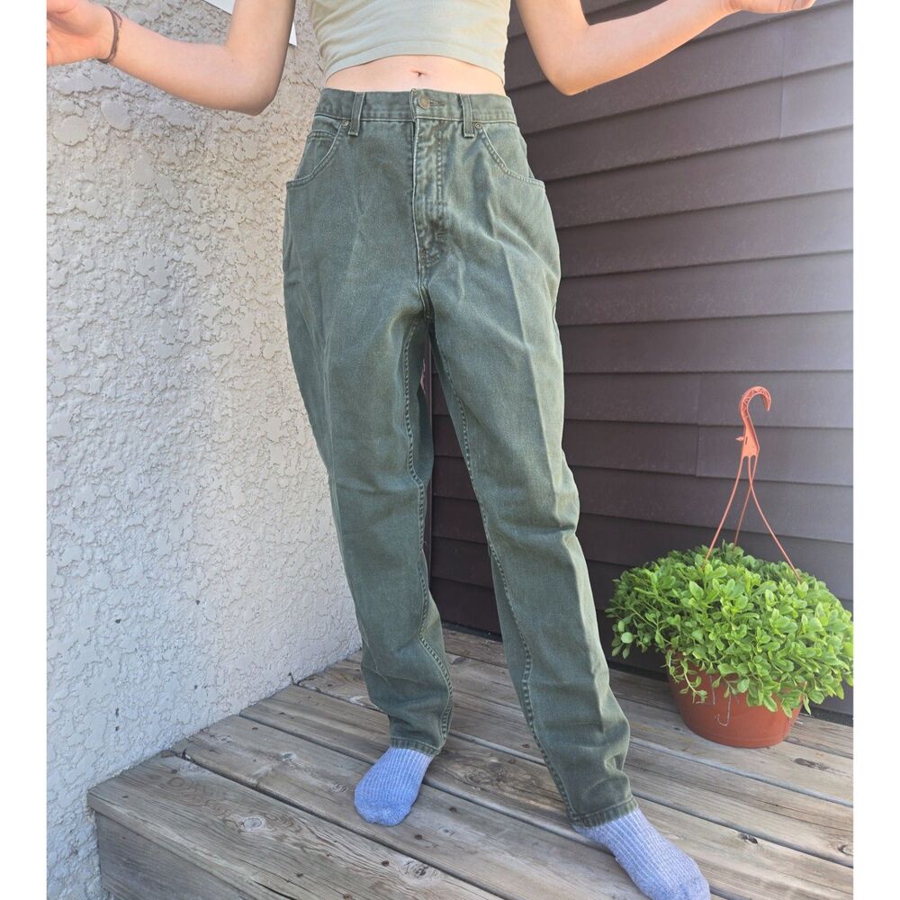 Women's Vintage 90s Green Cargo Straight Leg High Rise Cotton Baggy Denim Jeans